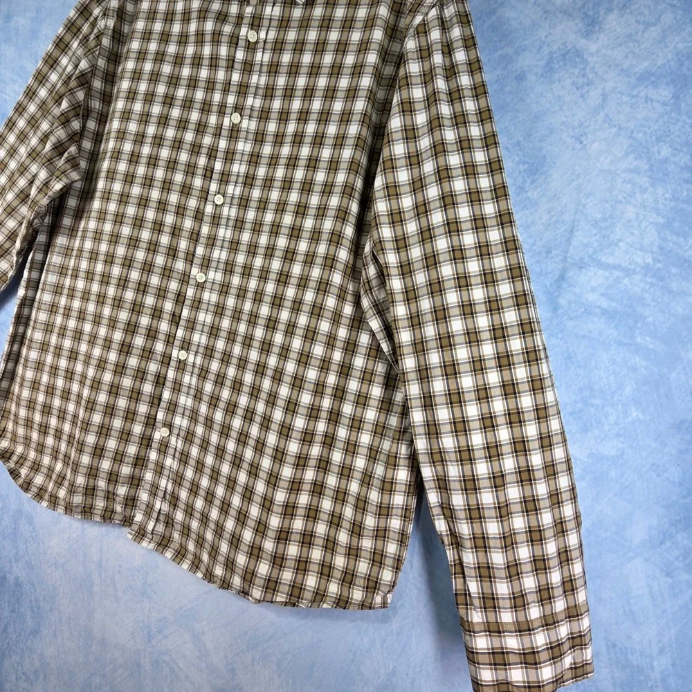 Banana Republic Mens XL Untucked Standard Fit Plaid Button Down Shirt Brown Tan